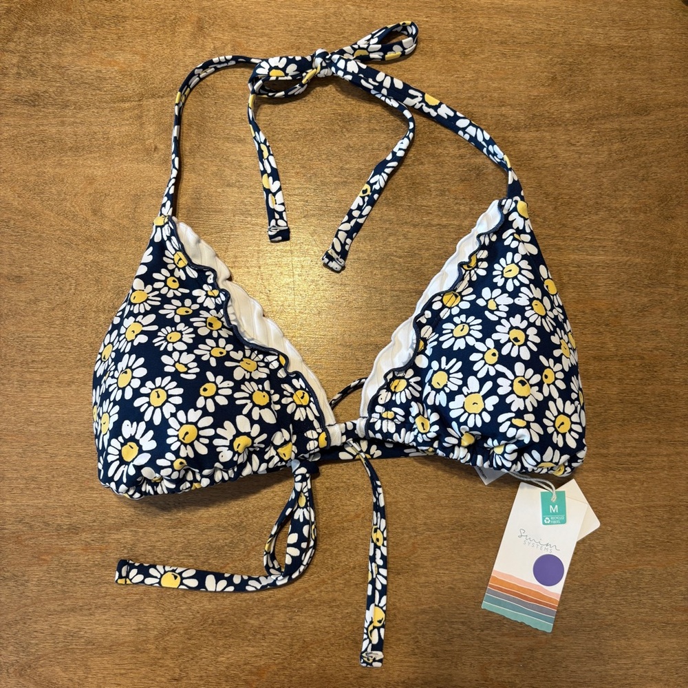 NEW Swim Systems Cambria Halter Triangle Bikini Swim Top T510 Flower Field Daisy